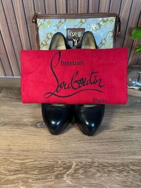 Christian Louboutin Red Bottoms Black Leather Pumps Heels Platform, Size 37